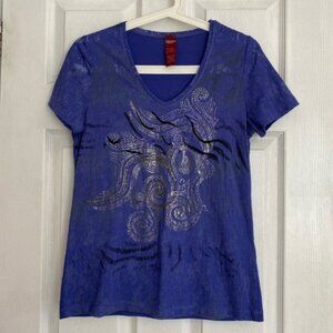 Olsen Royal Blue V-Neck Embellished Graphic Tee 8